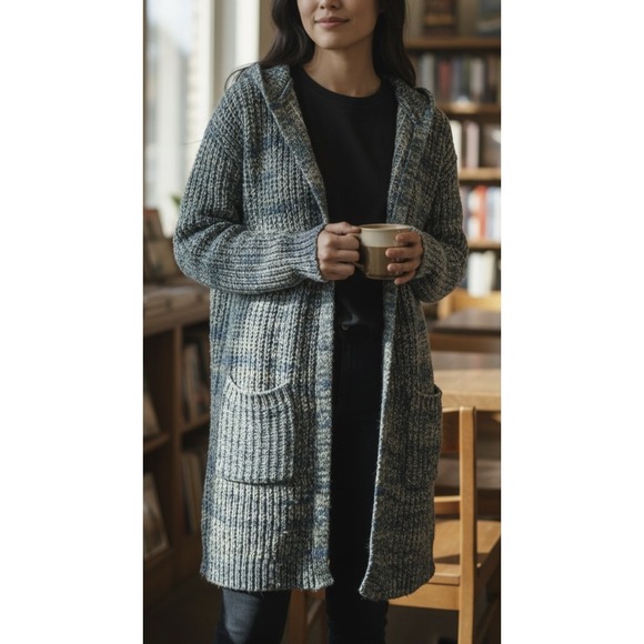 Sundance Sweaters - *Flawed Sundance Long Cardigan Sweater Space Dye Duster Hooded Wool Blend Small